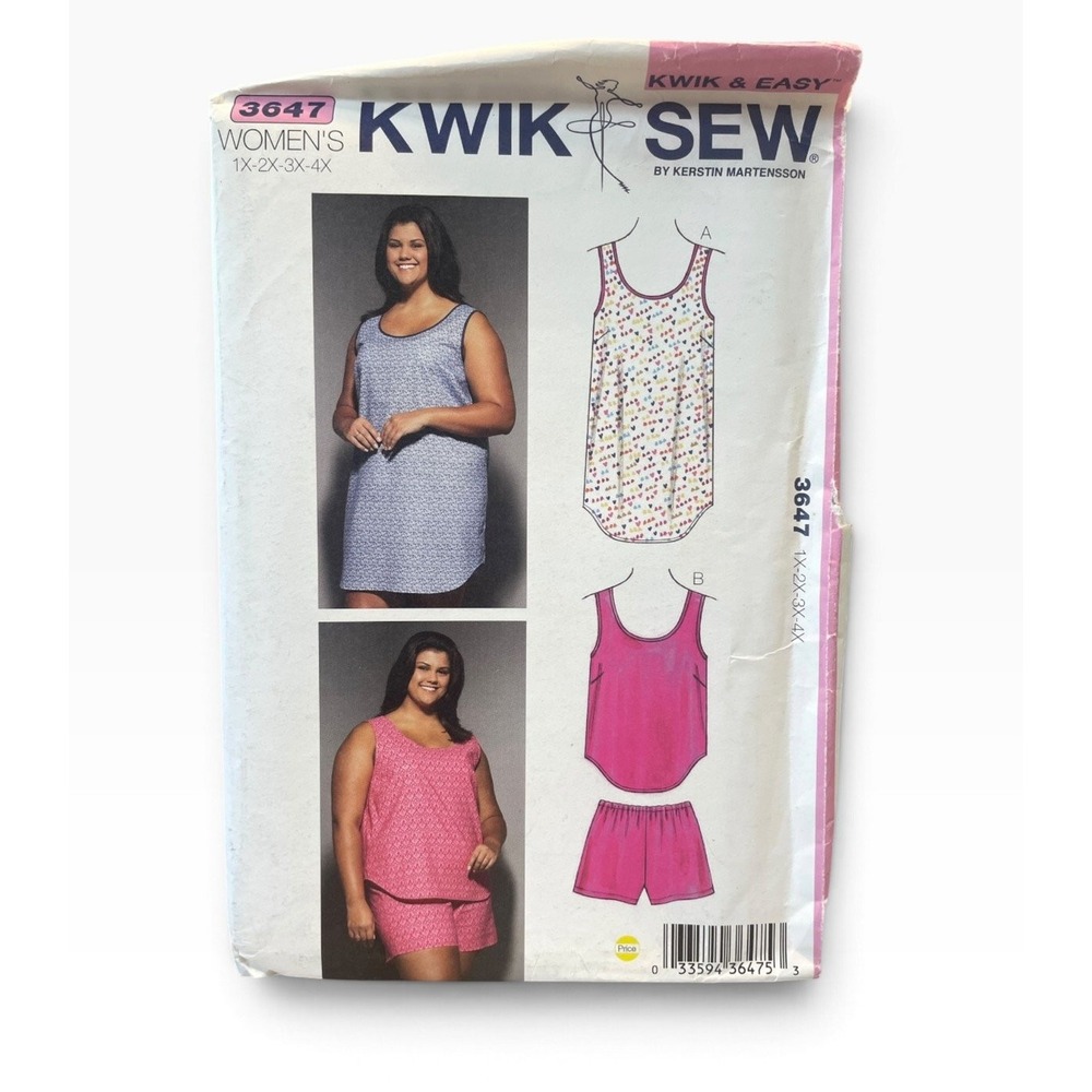 KWIK SEW Sewing Pattern Women 1X-4X 3647 Sleepwear Gown Top Shorts Plus Size